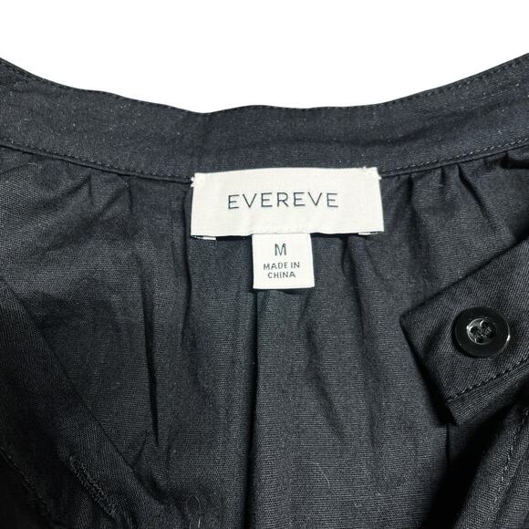 EVEREVE Felix Puff-Sleeve Poplin Button-Up Blouse in Black Size M Office Work - Picture 7 of 8